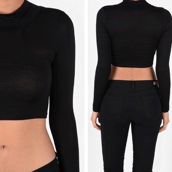 Sugar Punch Couture Tops - BLACK MOCK NECK CROP TOP LONG SLEEVE